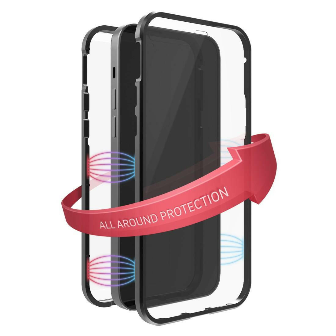 Black Rock 360° Glass Case für iPhone 12/12 Pro, Schwarz.