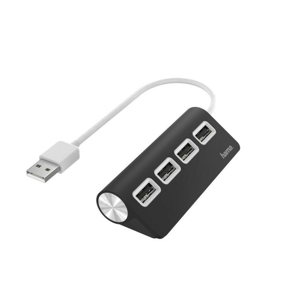 Hama USB Hub 4 Ports Schwarz, High-Speed USB 2.0 Adapter.