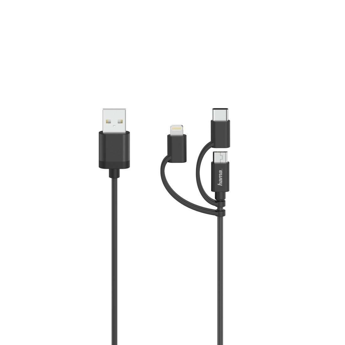 Hama 3in1 USB auf Micro-USB Kabel 0,75m Schwarz 480 Mbit/s.