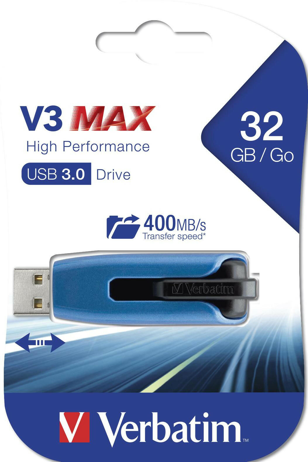 Verbatim V3 MAX 32GB USB 3.0 Drive - Blue USB-Stick.