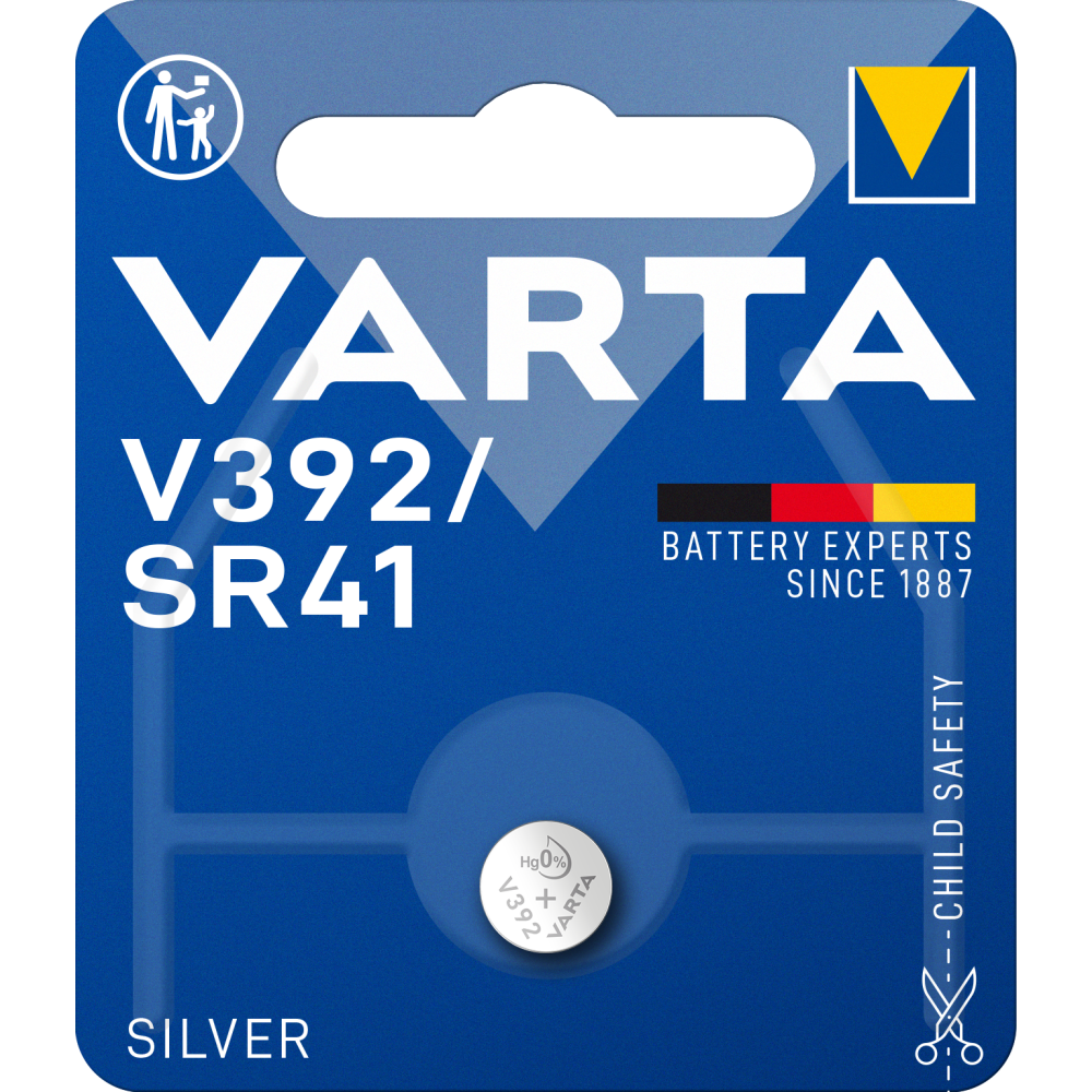 Varta V392/SR41 Uhrenbatterie Silberoxid 1,55V 38mAh 1 Stück.