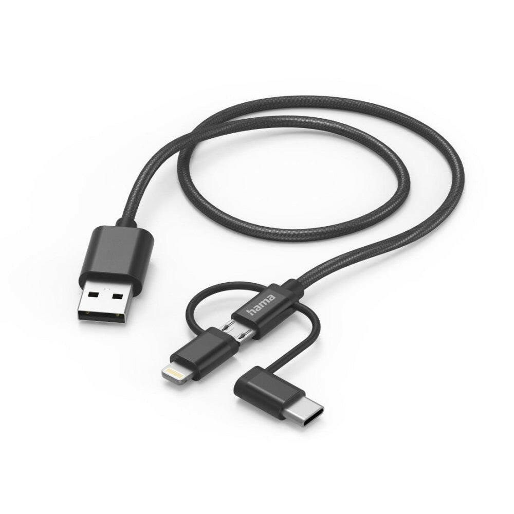 Hama 3-in-1 Ladekabel 1,5m USB-C/Micro/Lightning schwarz.