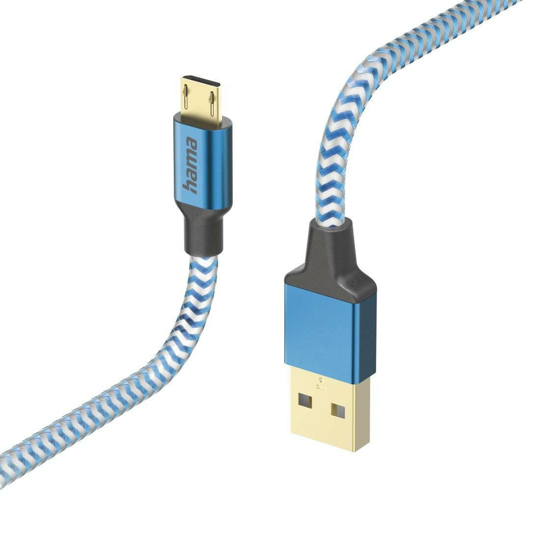 Hama Reflective Micro-USB-Kabel 1,5m Blau - Schnellladefähig.