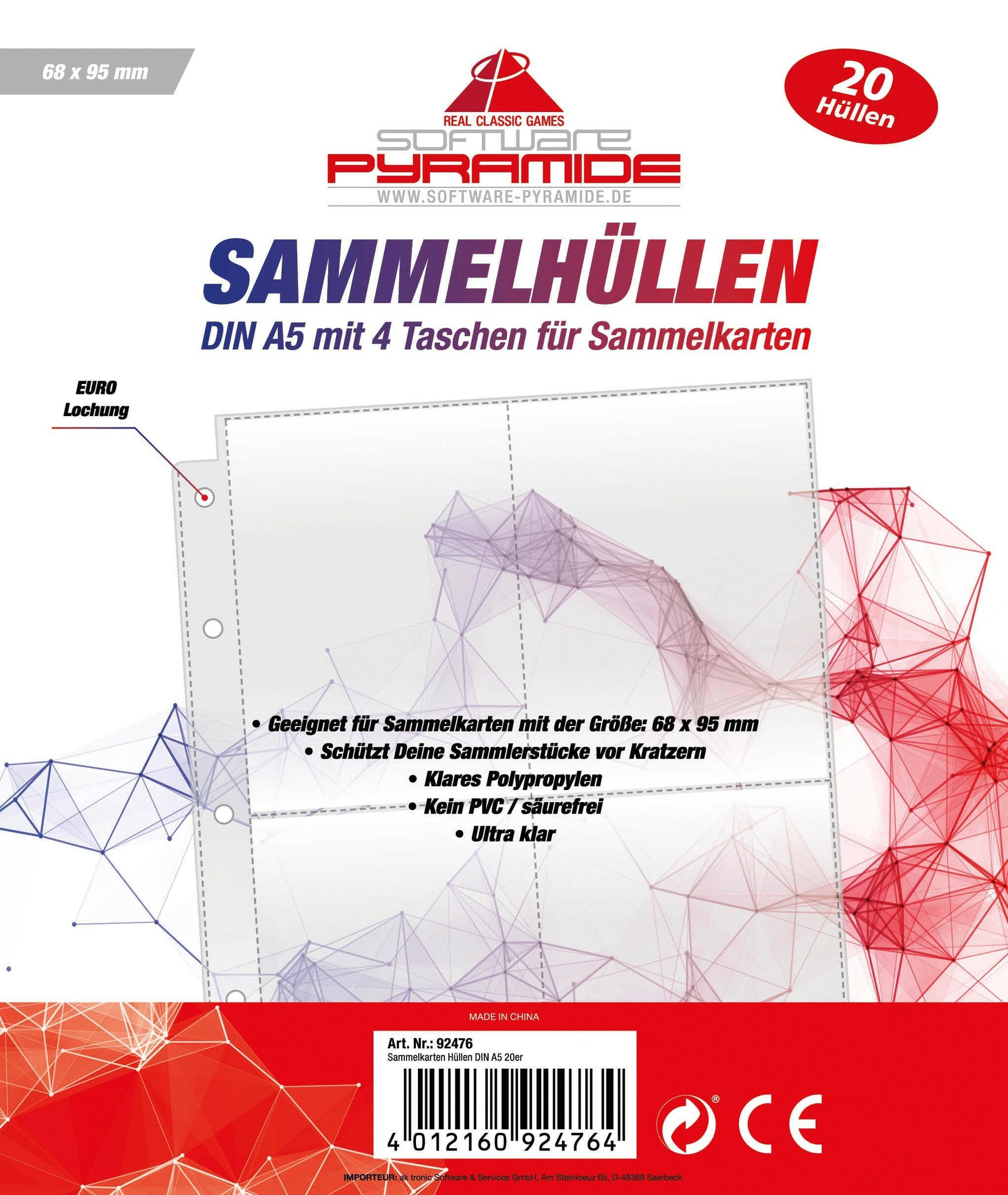 Sammelkarten Hüllen A5 20er - Pokémon, Schutz, 68x95 mm.
