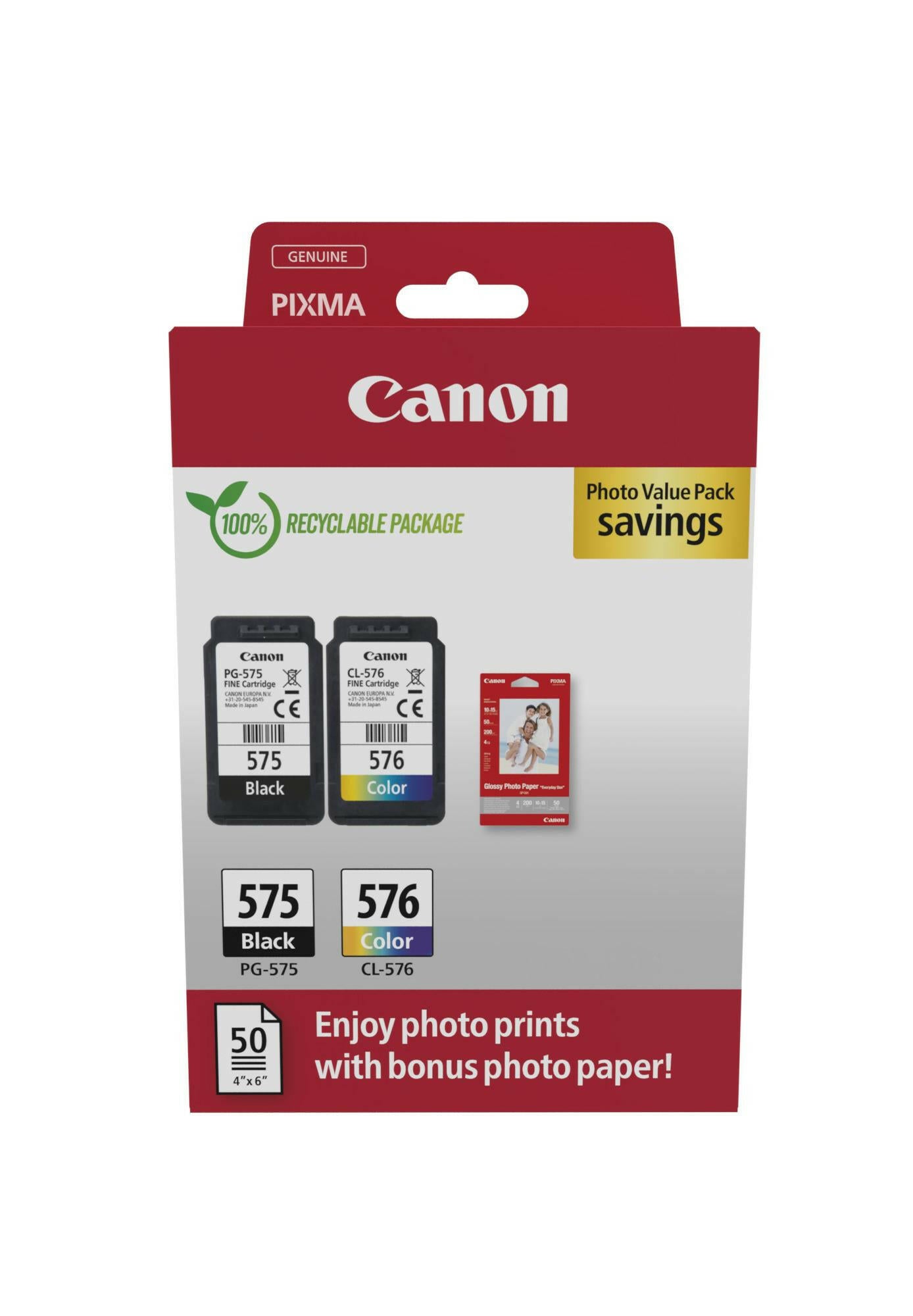 Canon PG-575/CL-576 Tintenpatrone + Fotopapier 50 Blatt.
