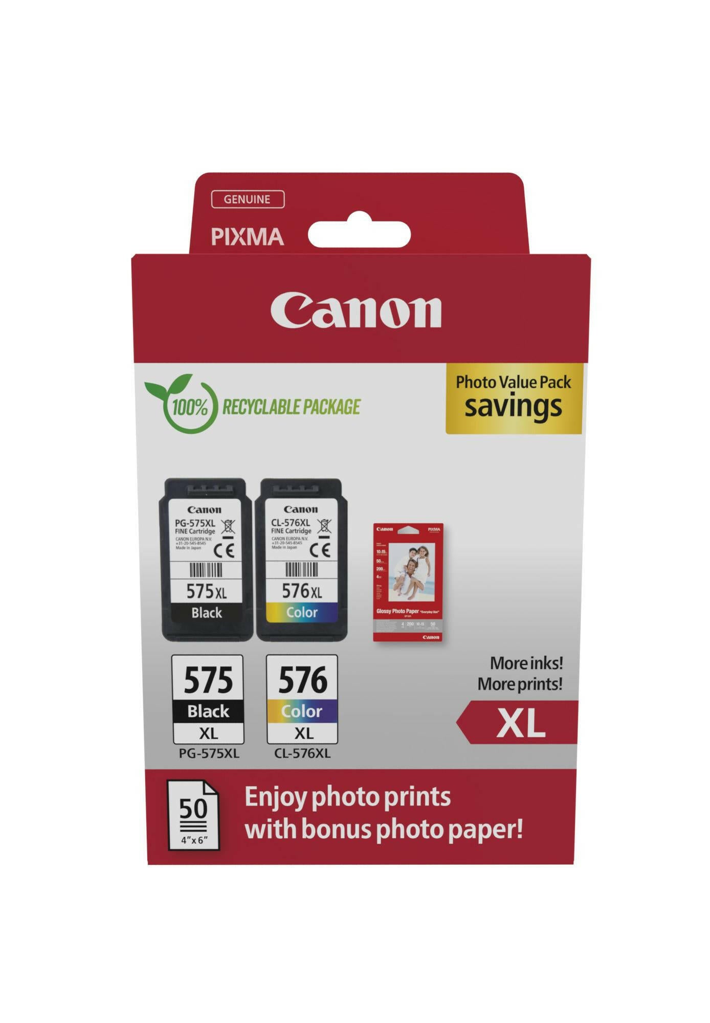 Canon PG-575XL/CL-576XL Ink Value Pack + Photo Paper - 50.