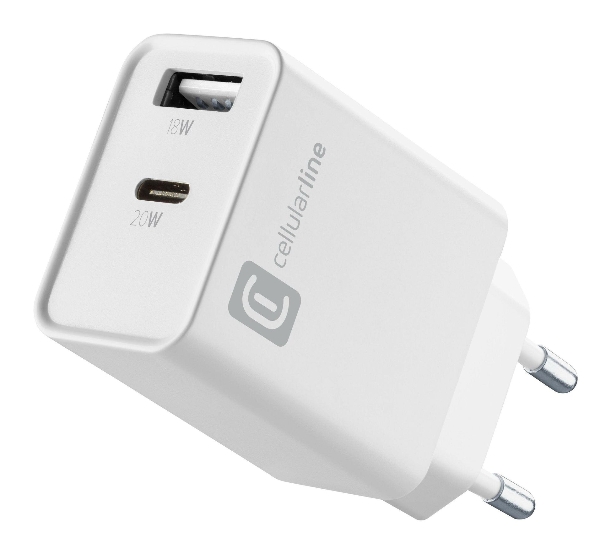 Cellularline Multiport Charger 20W USB-C + USB-A Ladegerät.