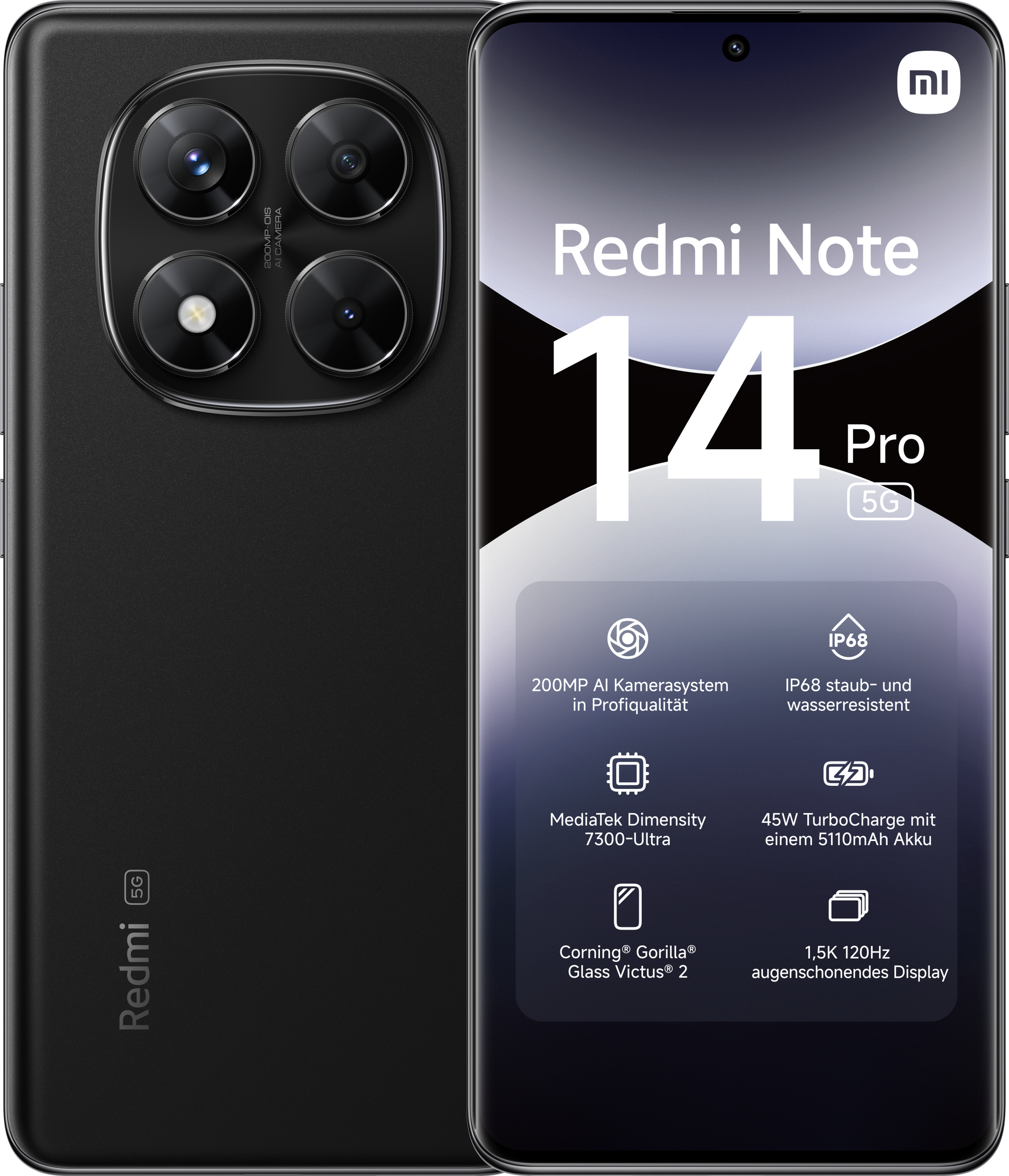 Xiaomi Redmi Note 14 Pro 5G 256GB Midnight Black Smartphone.