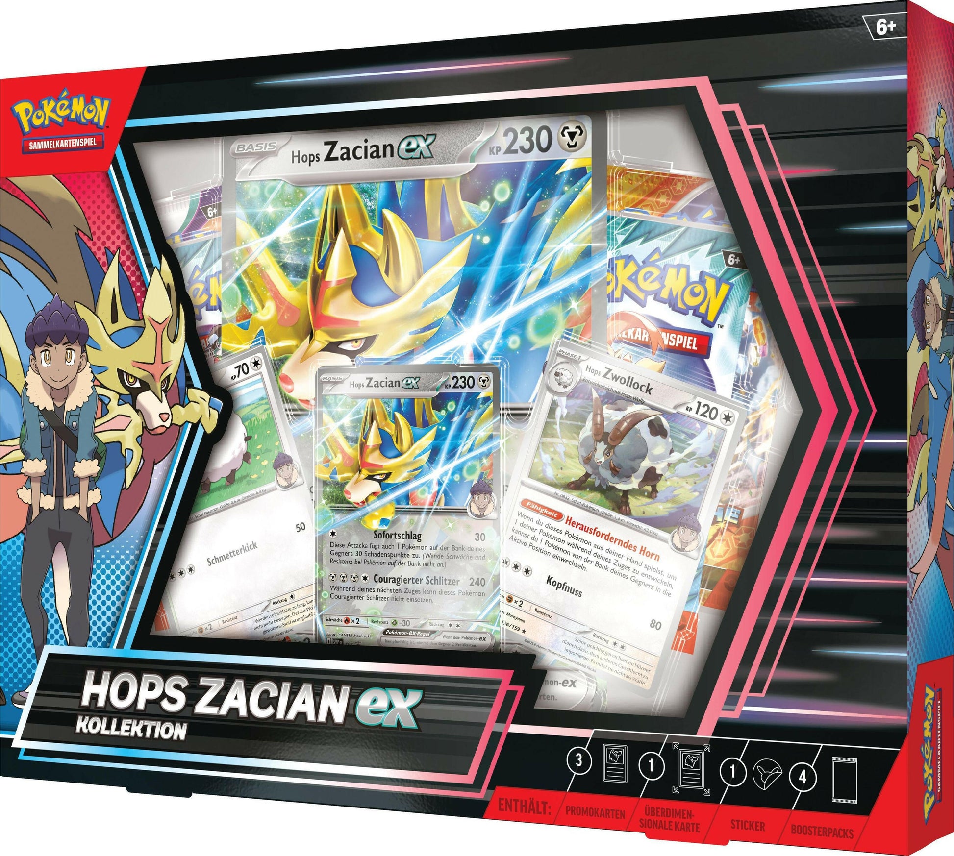 Pokémon Hops Zacian EX Kollektion mit 3 Holo-Karten.