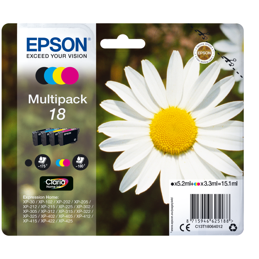 Epson 18 Gänseblume Multipack Tinte 4-farbig für XP-Modelle.