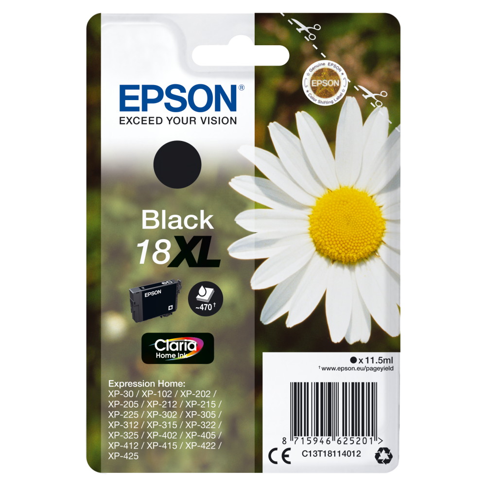 Epson C13T18114012 XL Tintenpatrone Schwarz, 470 Seiten.