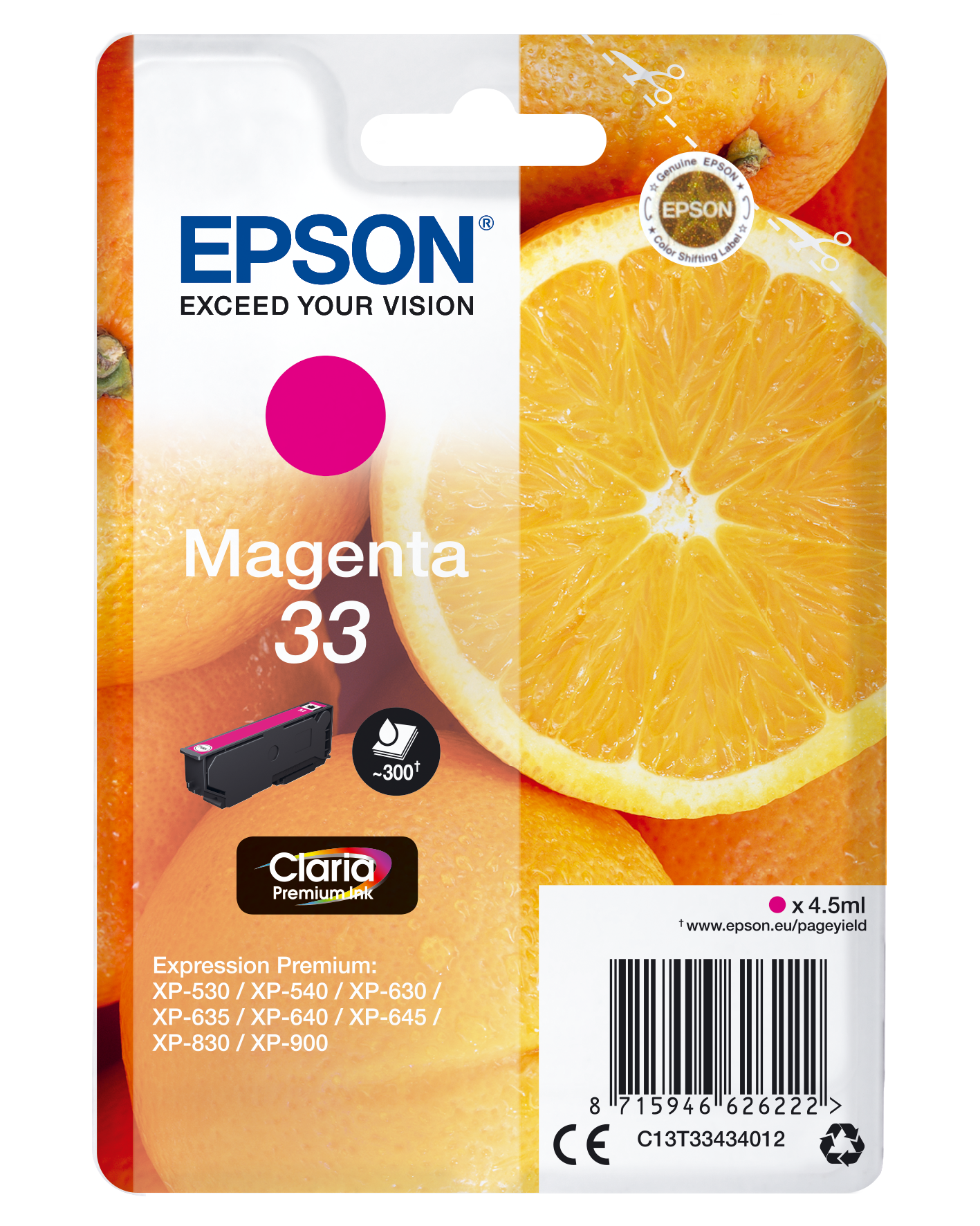 Epson 33 Tinte magenta (XP-530, XP-630) - Original, 4,5ml.
