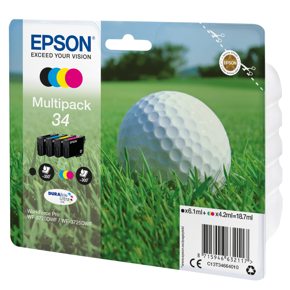 Epson C13T34664010 Golfball Tinte, 4 Farben im Multipack.