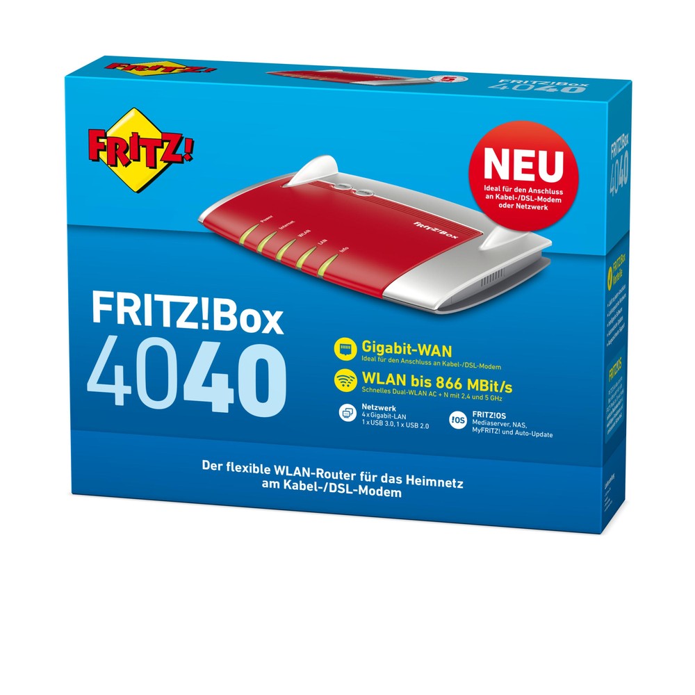 AVM FRITZ!Box 4040 WLAN Router AC+N 866 MBit/s Gigabit-LAN - TRONYQ