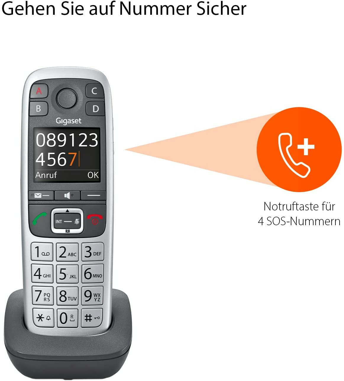 Gigaset E560 platin Schnurloses Telefon mit SOS-Funktion.