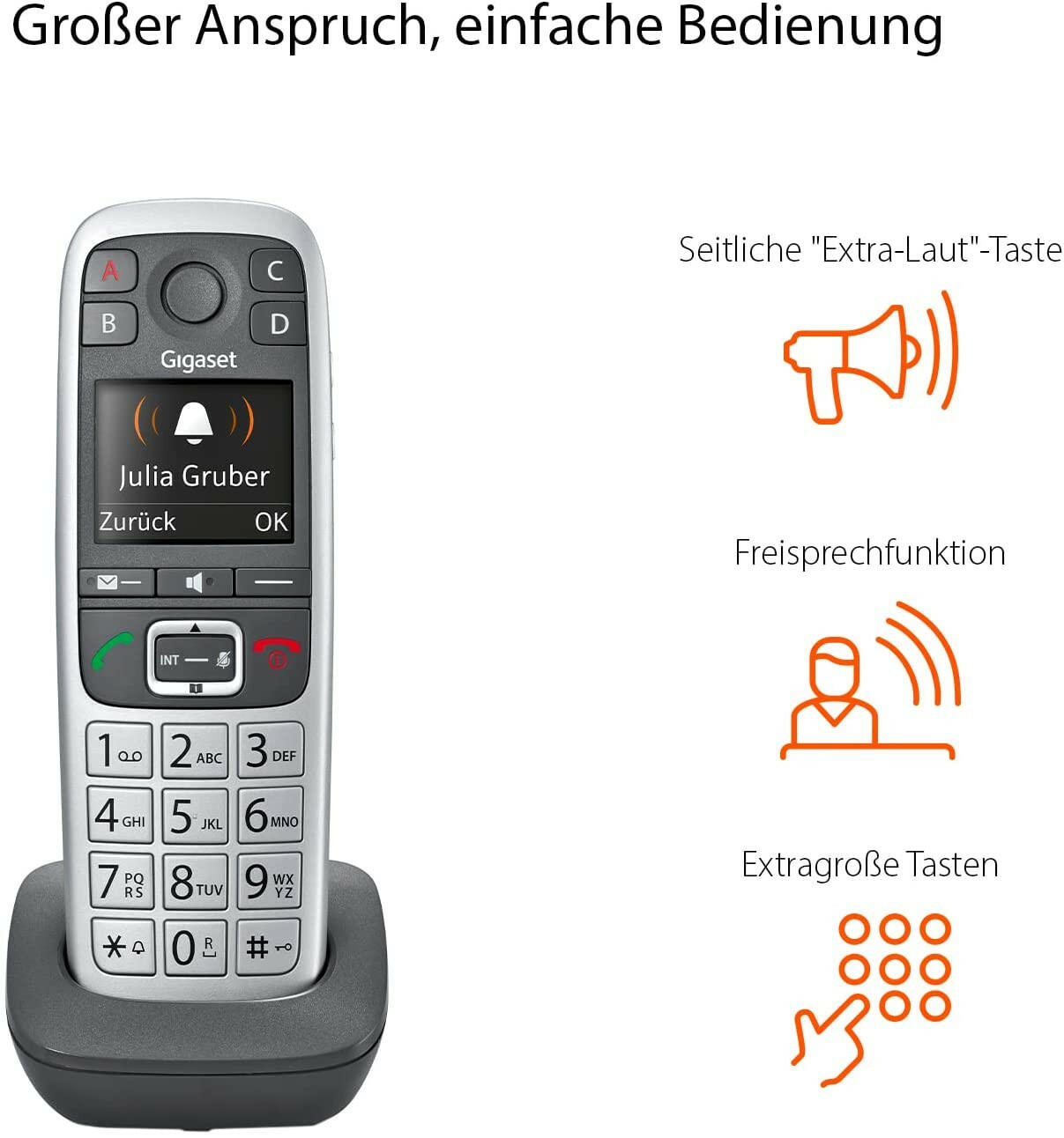 Gigaset E560 platin Schnurloses Telefon mit SOS-Funktion.