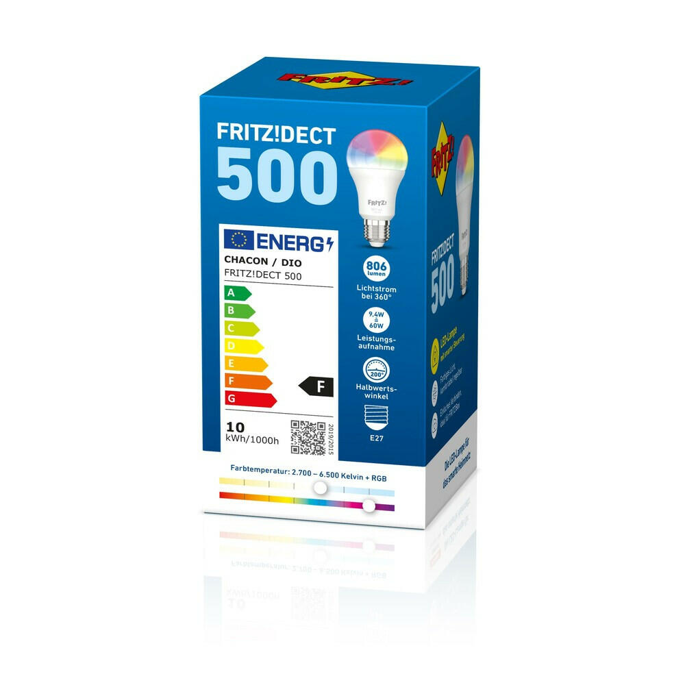 AVM FRITZ!DECT 500 LED-Lampe E27 dimmbar, 9W, 806 Lumen.