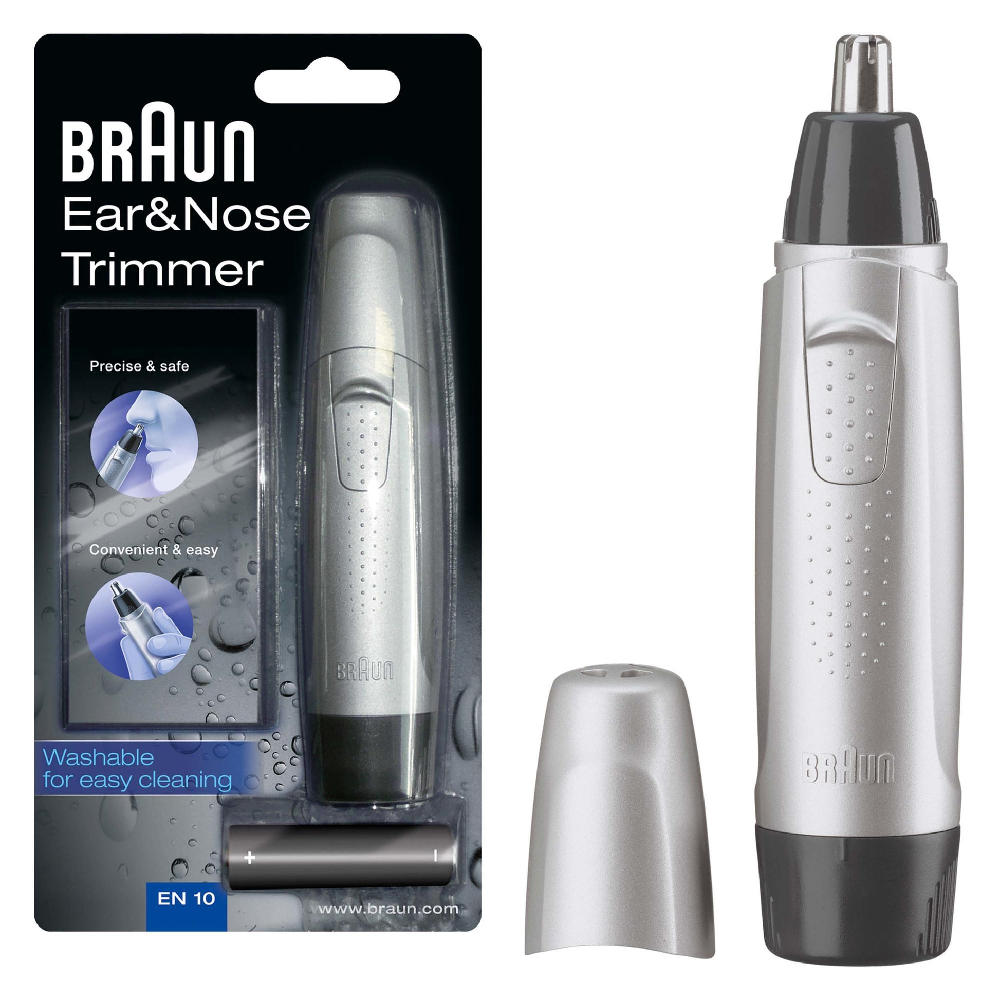 BRAUN Exact Series EN10 Präzisionstrimmer für Ohren- und Nasenhaare (Leistungsstarkes rotierendes Klingensystem, präzise Haarentfernung, Batteriekapazität 60 Min, inkl. 1 AA Markenbatterie á 1,5 V) - TRONYQ