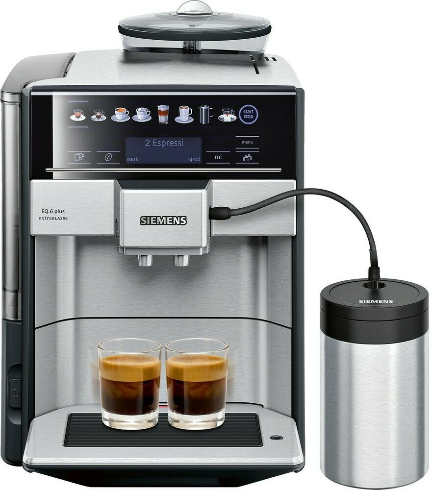 SIEMENS EQ.6 plus extraKlasse TE657F03DE Edelstahl, schwarz Kaffeevollautomat (OneTouch, ceramDrive Mahlwerk, coffeeSelect Display,