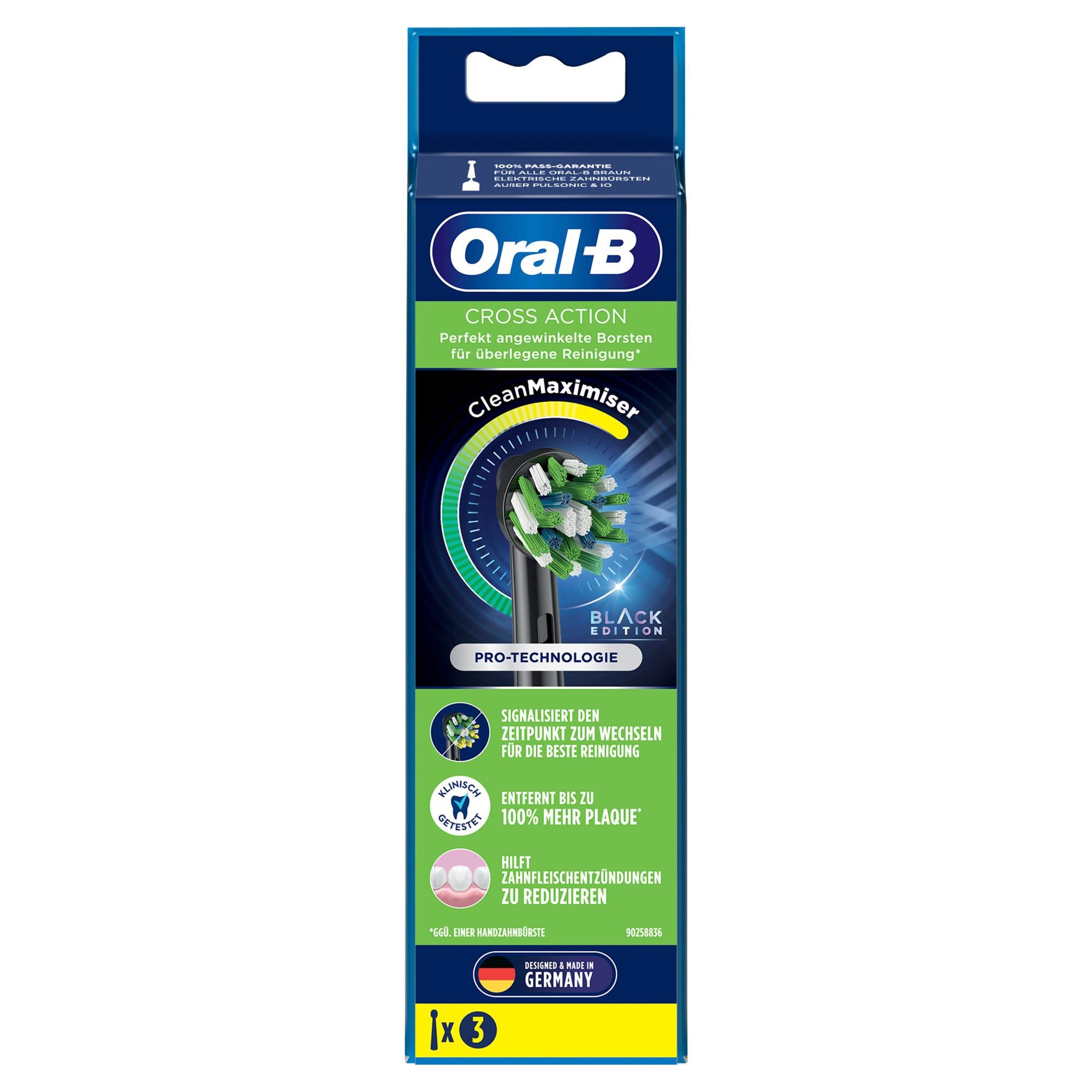 Oral-B Aufsteckbürsten CrossAction Black Edition, 3 Stück (Oral-B CrossAction Black Edition Aufsteckbürsten mit CleanMaximiser-Borsten für überlegene Reinigung, 3 Stück) - TRONYQ