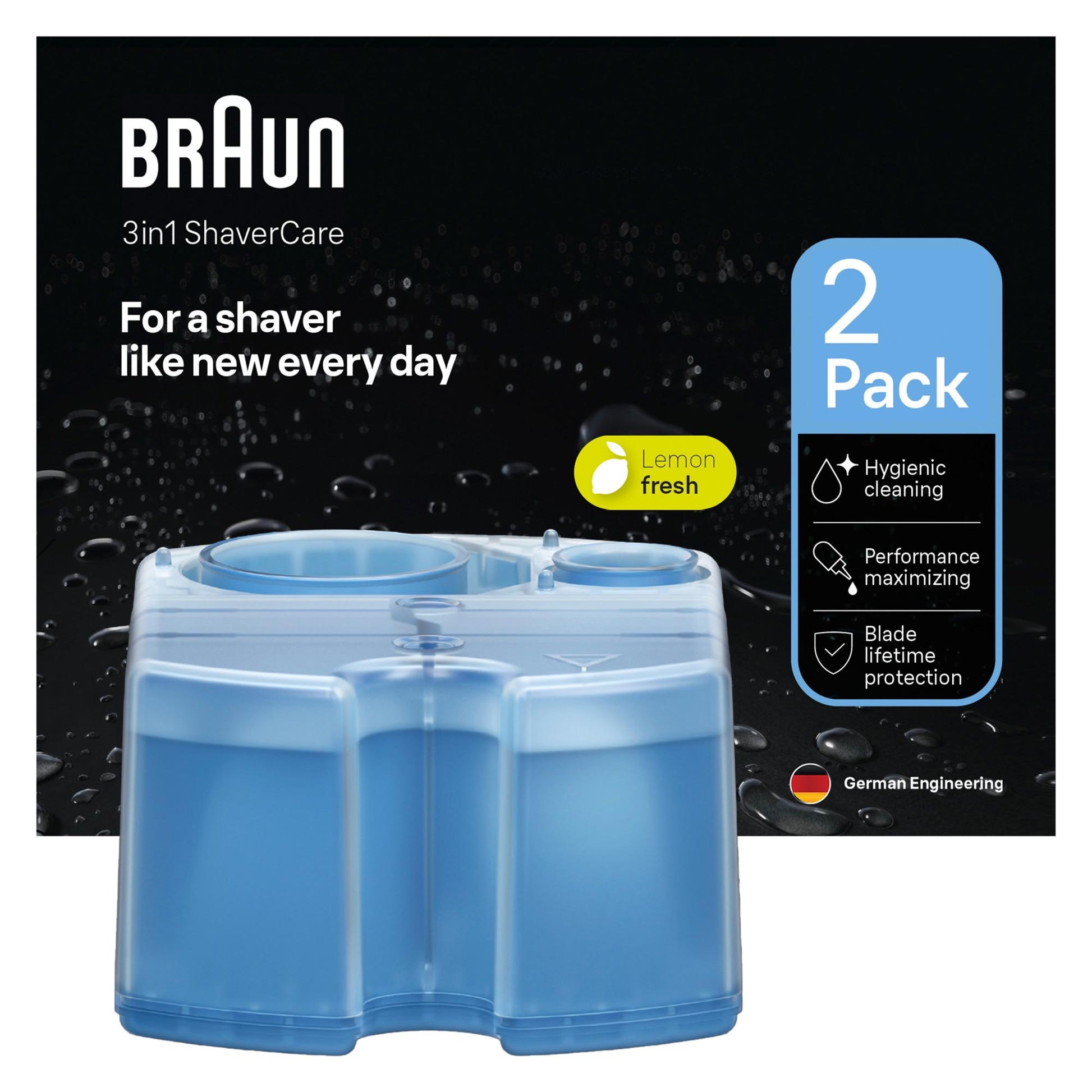 BRAUN 3-in-1 ShaverCare Reinigungskartuschen für Reinigungsstationen, 2er Pack (zu 100 % kompatibel mit jedem Braun SmartCare Center sowie jeder anderen Reinigungsstation von Braun) - TRONYQ