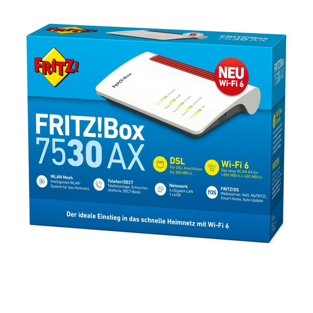 FRITZ!Box 7530 AX Wi-Fi 6 DSL-Router bis 300 MBit/s DECT.