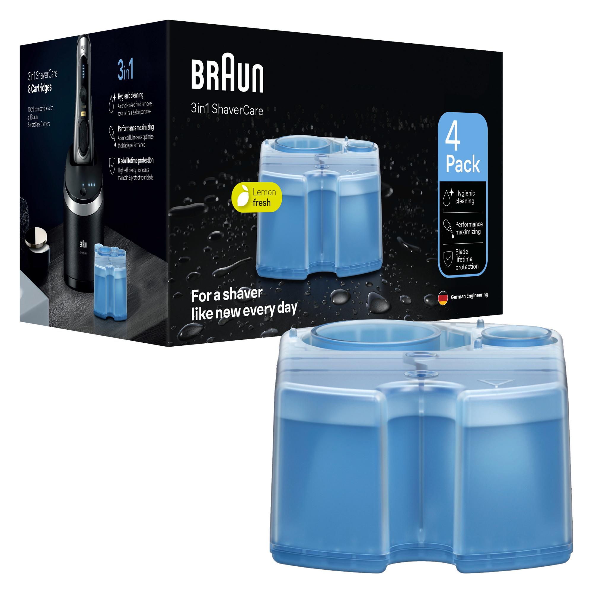 BRAUN 3-in-1 ShaverCare Reinigungskartuschen für Reinigungsstationen, 4er Pack (kompatibel mit jedem Braun SmartCare Center sowie jeder anderen Reinigungsstation von Braun) - TRONYQ