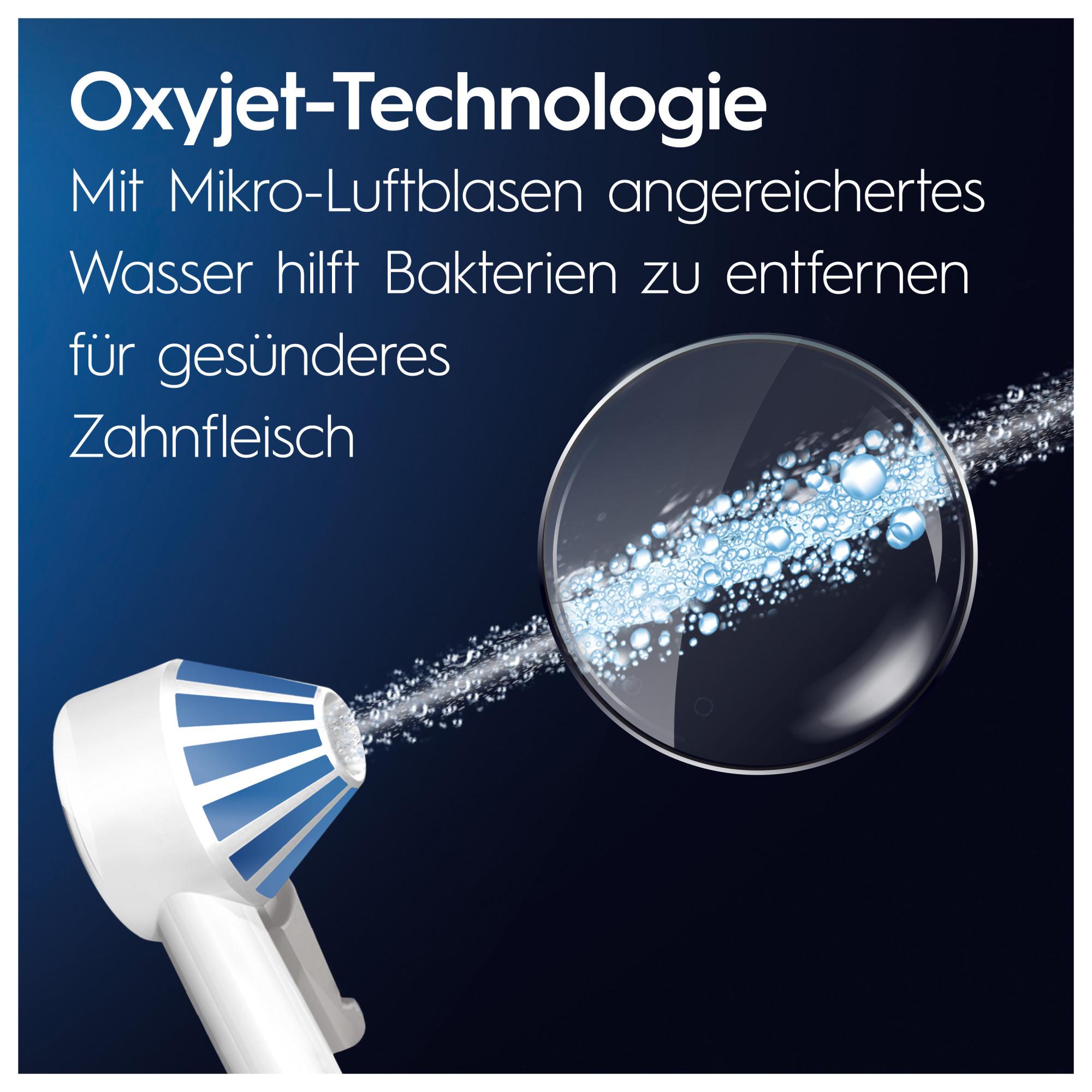 Oral-B Munddusche Oxyjet (Oxyjet-Technologie, 5 Wasserdruck-Stufen, 4 Wasserstrahle, perfekt für Zahnspangen und Implantate, Lieferumfang: 1 Munddusche, 1 Oxyjet-Düse, 1 Waterjet-Düse) - TRONYQ