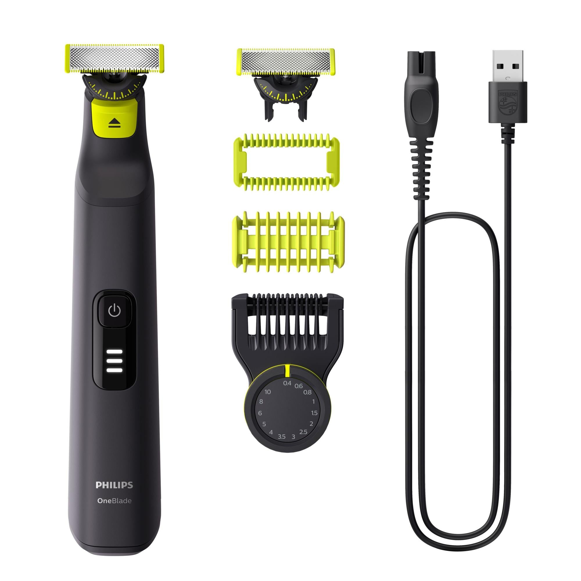 Philips QP6542/15 OneBlade Pro 360 Herrenrasierer, 14 Längenstufen, 360° Klinge, Nass- und Trockenrasur, 90 Min Akku