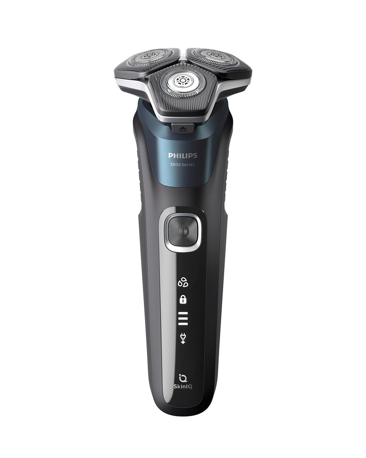 Philips S5889/11 SERIES 5000 Herrenrasierer, nass & trocken, 360° Scherköpfe, SkinIQ, inkl. Nasen-/Ohrhaartrimmer, USB-Ladung, LED-Display, Reiseetui