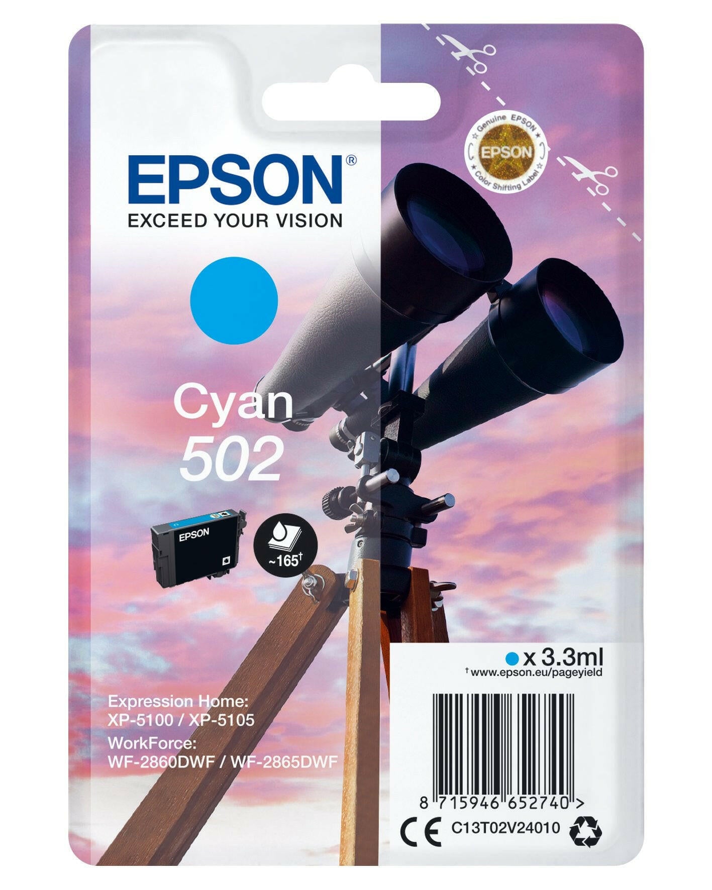 Epson Original 502 Tinte Cyan Singlepack für XP-5100 WF-2860.