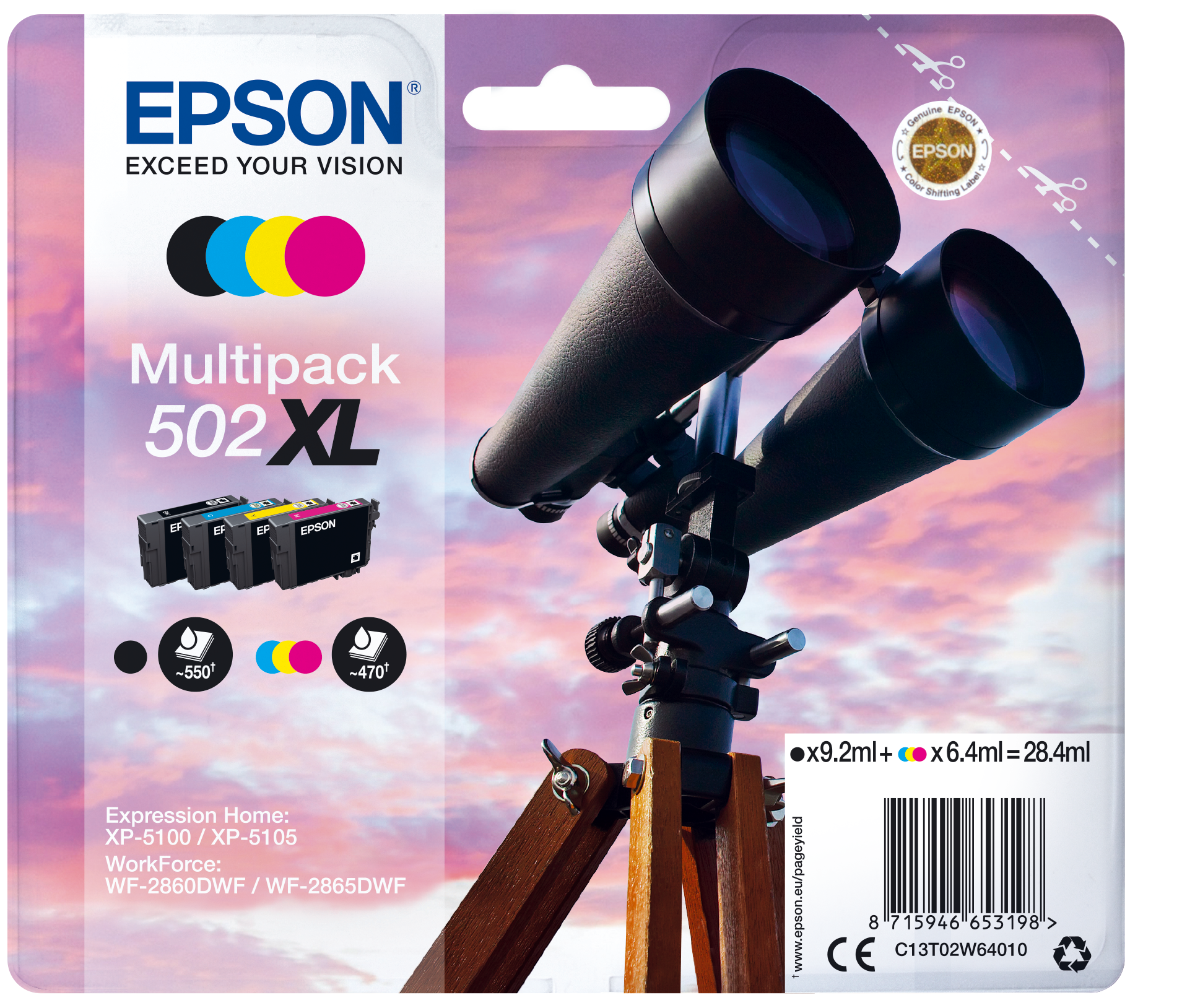 Epson 502XL Tintenpatrone Fernglas CMYK XL Multipack.