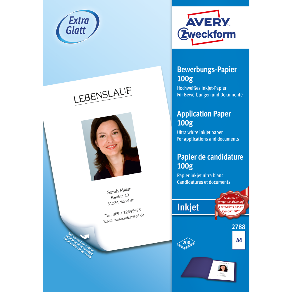 AVERY 2788 Inkjet Bewerbungspapier A4, 200 Blatt, 100.