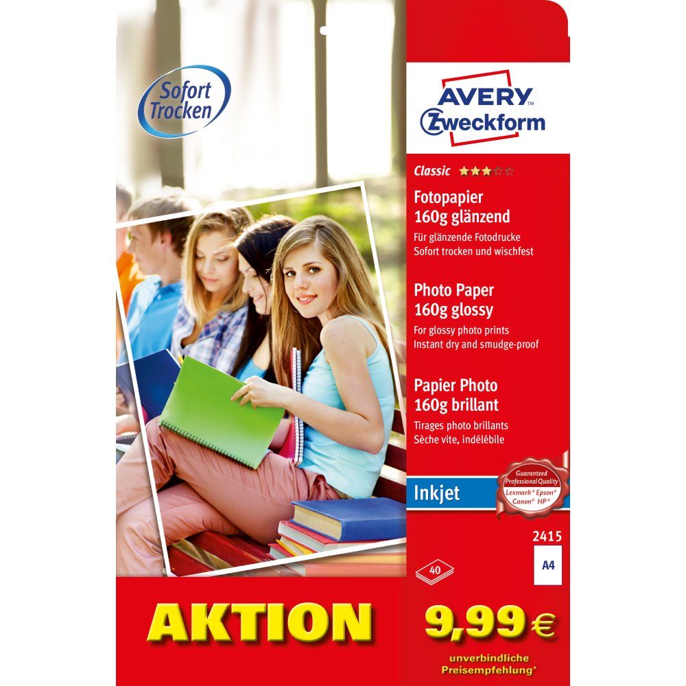 AVERY Fotopapier 2415 A4 160g/m² glänzend, 40 Blatt.