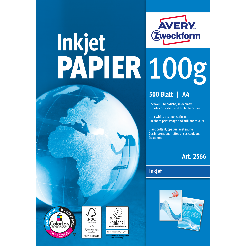 AVERY Druckerpapier 2566 A4 100g/m² 500 Blatt.