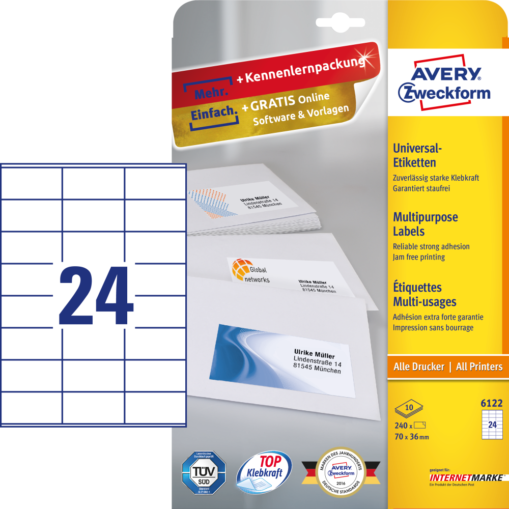 AVERY Zweckform 6122 Absenderetiketten, selbstklebend, 240