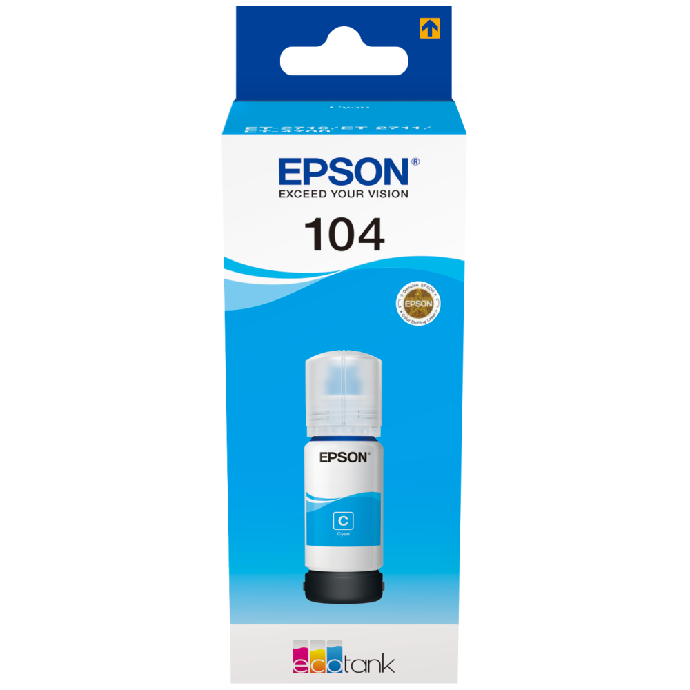 Epson Original 104 Cyan Tintenflasche für ET-1810, ET-2710, ET-2720, ET-2810, ET-2820, ET-2830, ET-2840, ET-4700, ET-4800, ET-4810 - 65 ml, 7500