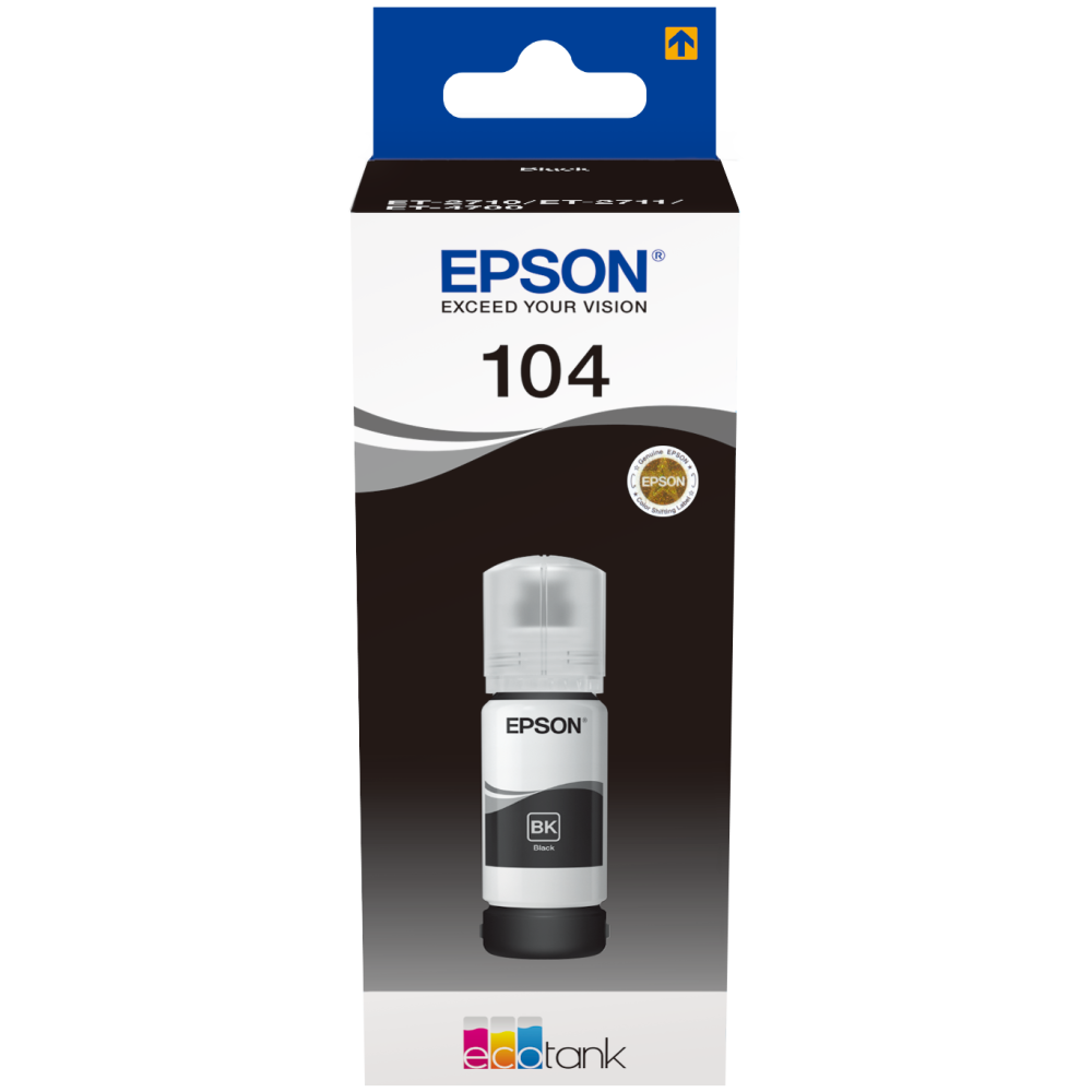 Epson Original 104 EcoTank Tintenflasche schwarz 65ml für ET-2710 ET-2711 ET-2720 ET-2726 ET-4700 ET-2712 ET-2721