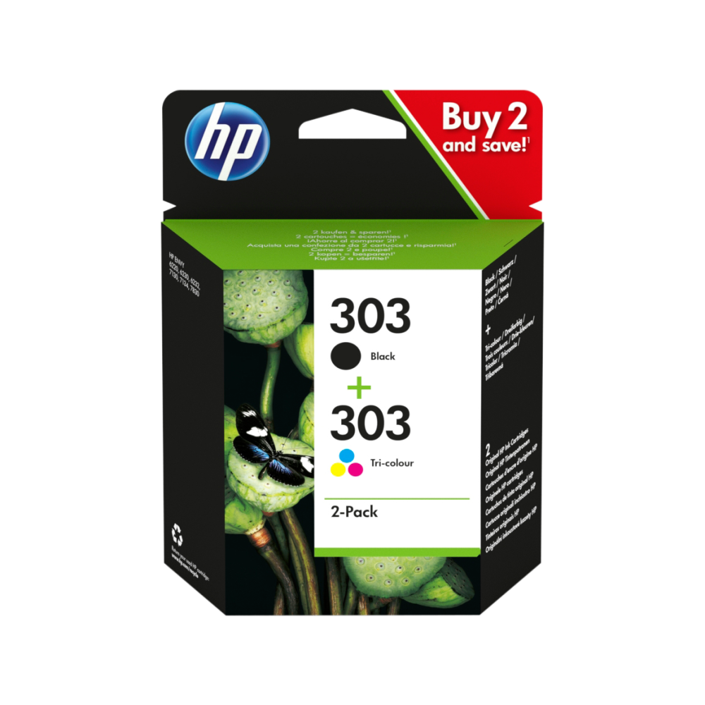 HP Original Druckerpatronen 303 Combo-Pack BLK+COL für ENVY 6200, 7100, 7134, 7800 Printer