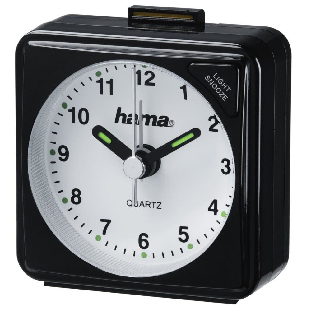 Hama analoger Reisewecker A50 mit Speed-Alarm, Schlummerfunktion und fluoreszierenden Zeigern, schwarz