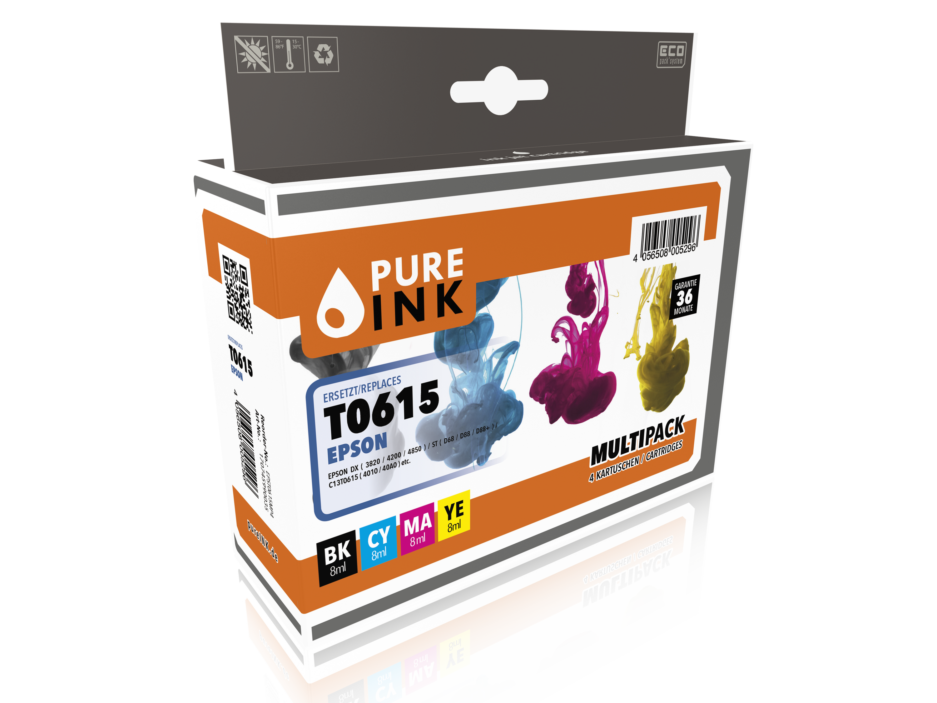 pureINK EPT0615MP4 CMYK Druckerpatrone 4x 8ml für Epson