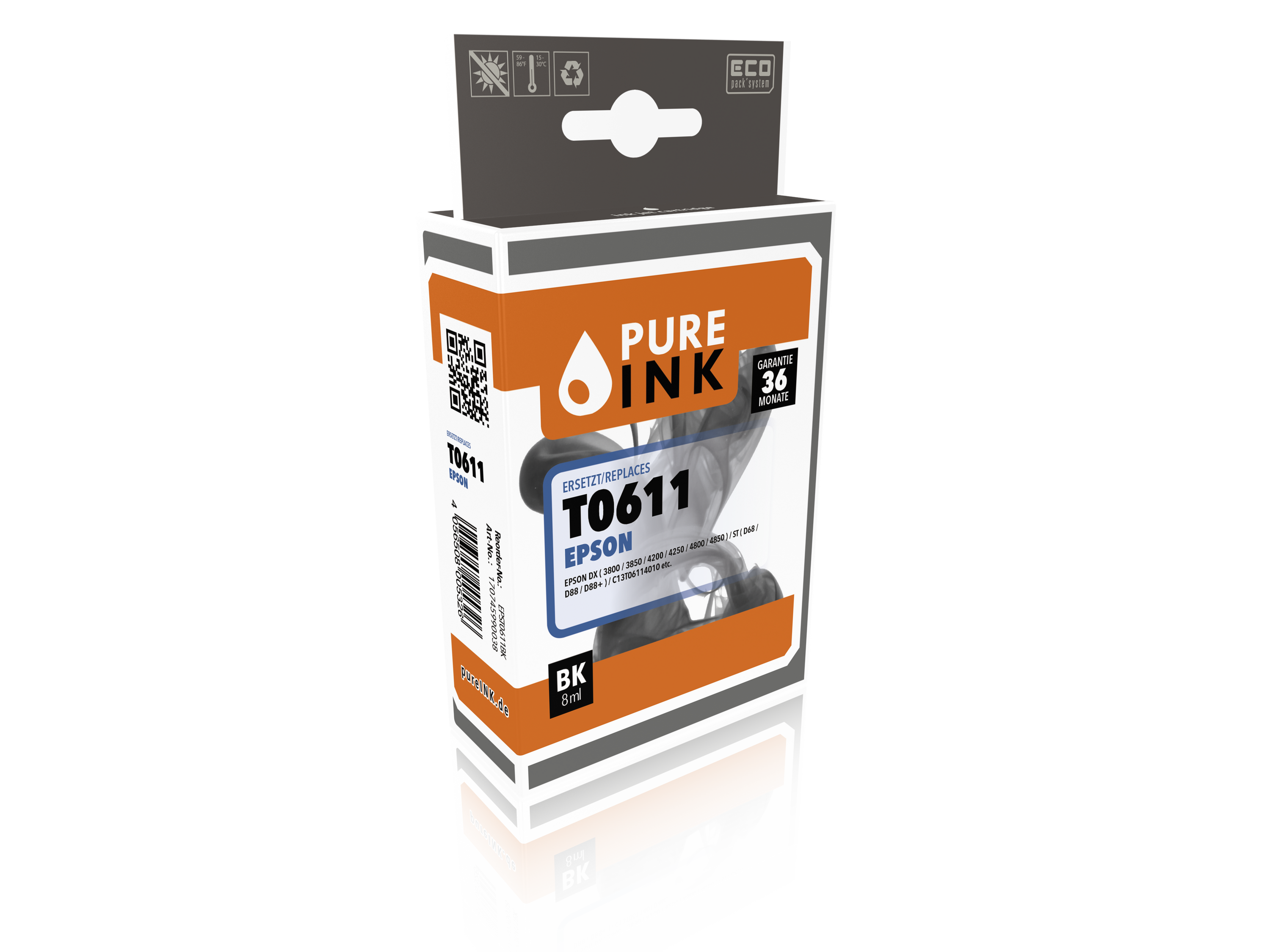 pureINK EPT0611BK BLK Druckerpatrone, Refill, 250 Seiten.