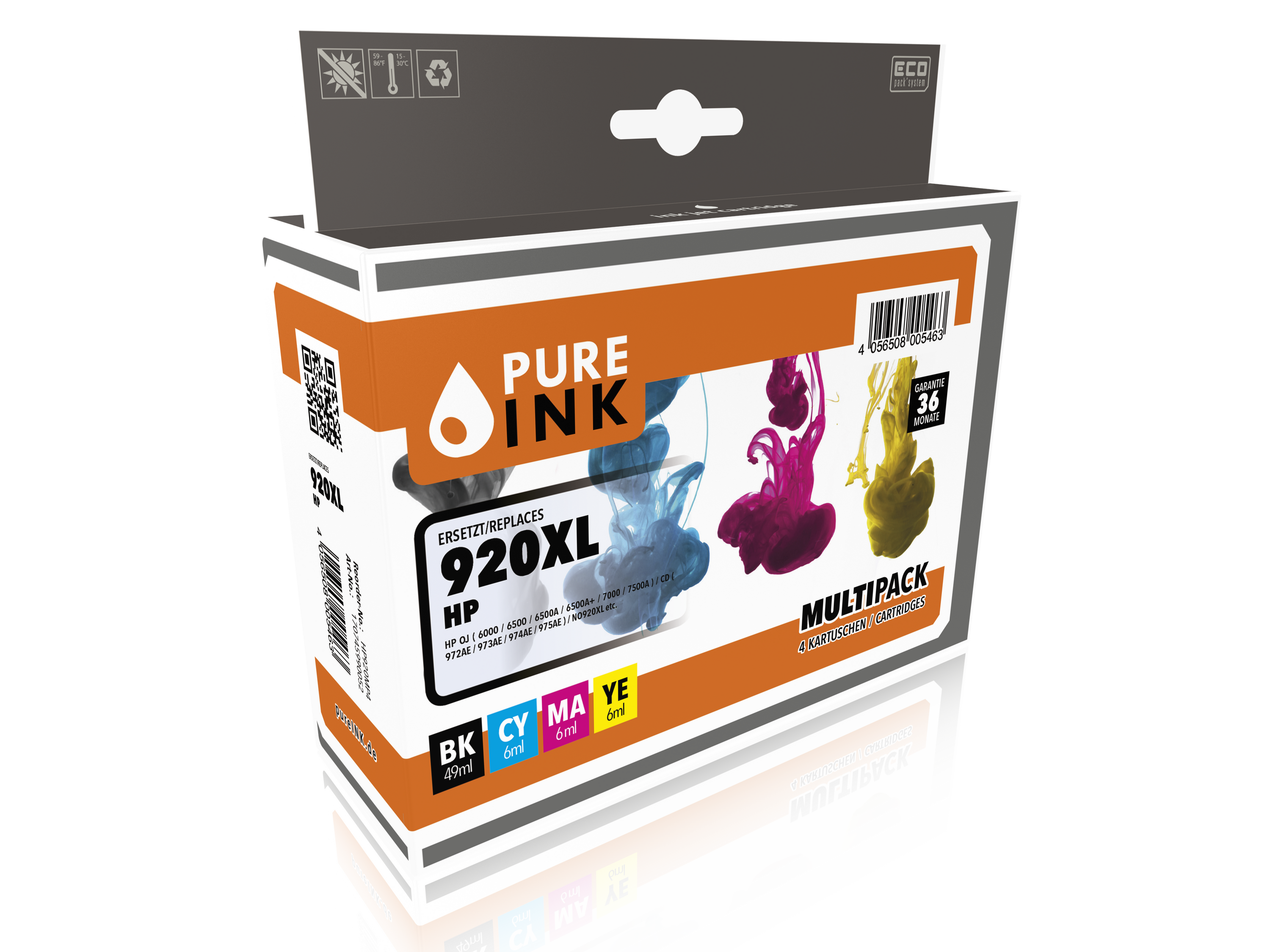 pureINK HP920MP4 Druckerpatrone, 4er Set, CMYK Refill.