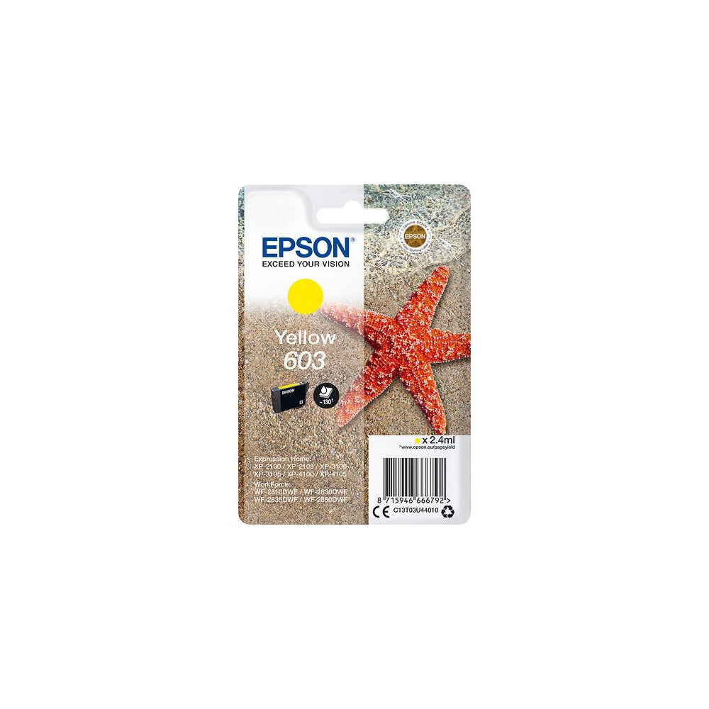 Epson Original 603 Seestern gelbe Tintenpatrone für WF-2820DWF WF-2830DWF WF-2840DWF WF-2850DWF XP-2100 XP-2150 XP-3100 XP-3150 XP-4100 XP-4150