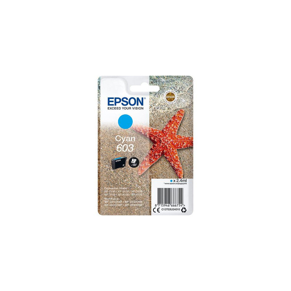 Epson Original 603 Tinte Seestern Cyan für WF-2820DWF WF-2830DWF WF-2840DWF WF-2850DWF XP-2100 XP-2150 XP-3100 XP-3150 XP-4100 XP-4150