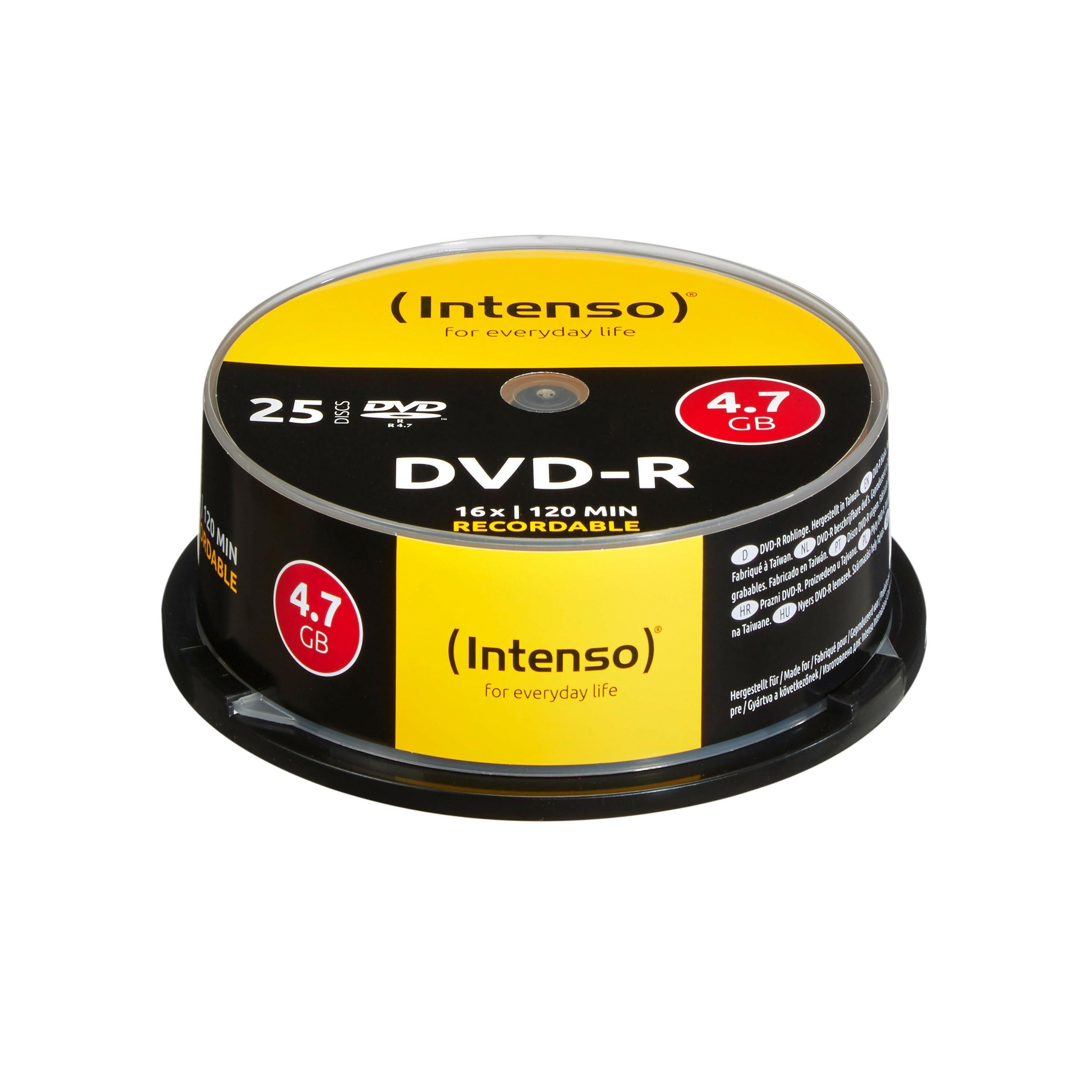 Intenso DVD-R 4,7GB 16x 25er Spindel kratzfest Rohlinge.