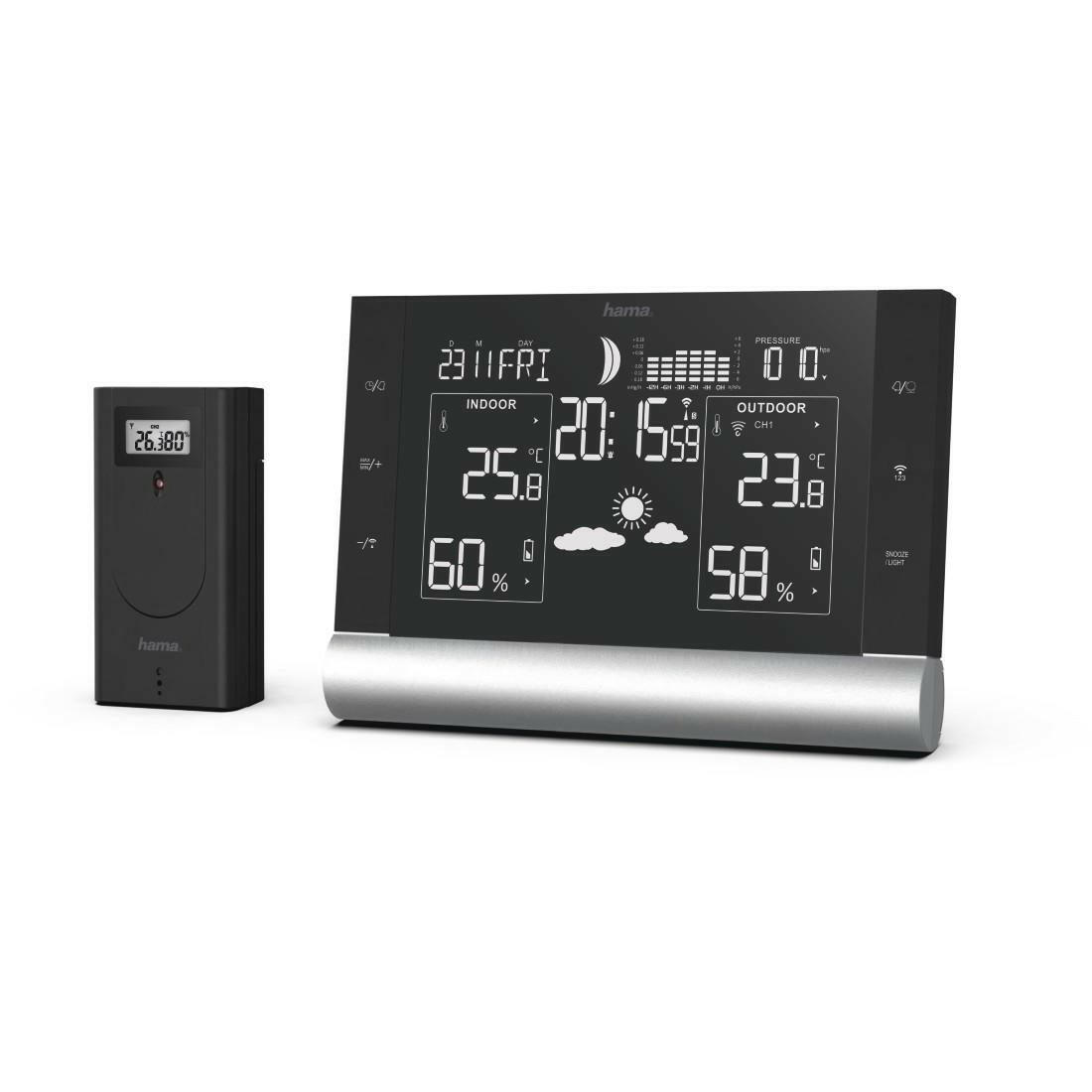 Hama Wetterstation "Black Line Plus", Funk mit Außensensor.