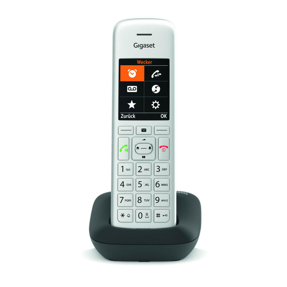 Gigaset CE575 DECT Mobilteil Silber-Schwarz mit Anrufer-ID.