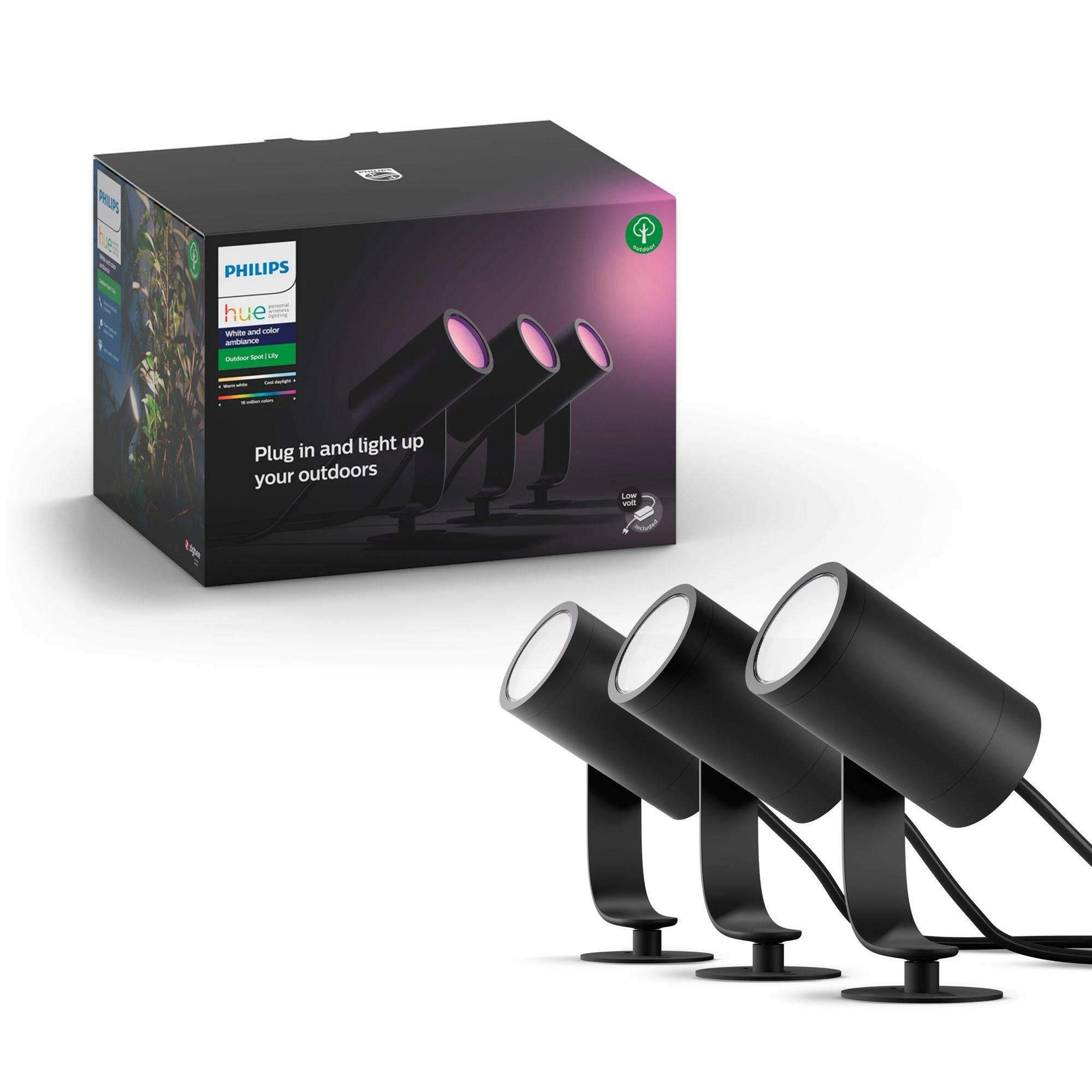 Philips Hue Lily LED Gartenstrahler 3er Set, dimmbar & smart.