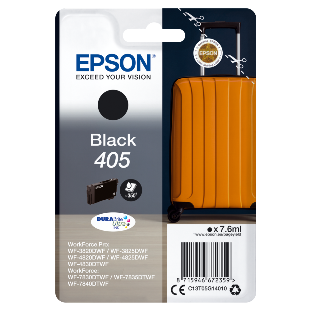 Epson Original 405 Tinte Koffer Schwarz für WF-3820DWF WF-3825DWF WF-4820DWF WF-4825DWF WF-4830DTWF WF-7830DTWF WF-7835DTWF WF-7840DTWF